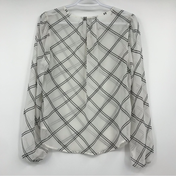 Banana Republic White Print Chiffon Blouse Relaxed Fit Keyhole and Tie SMALL - Picture 3 of 4